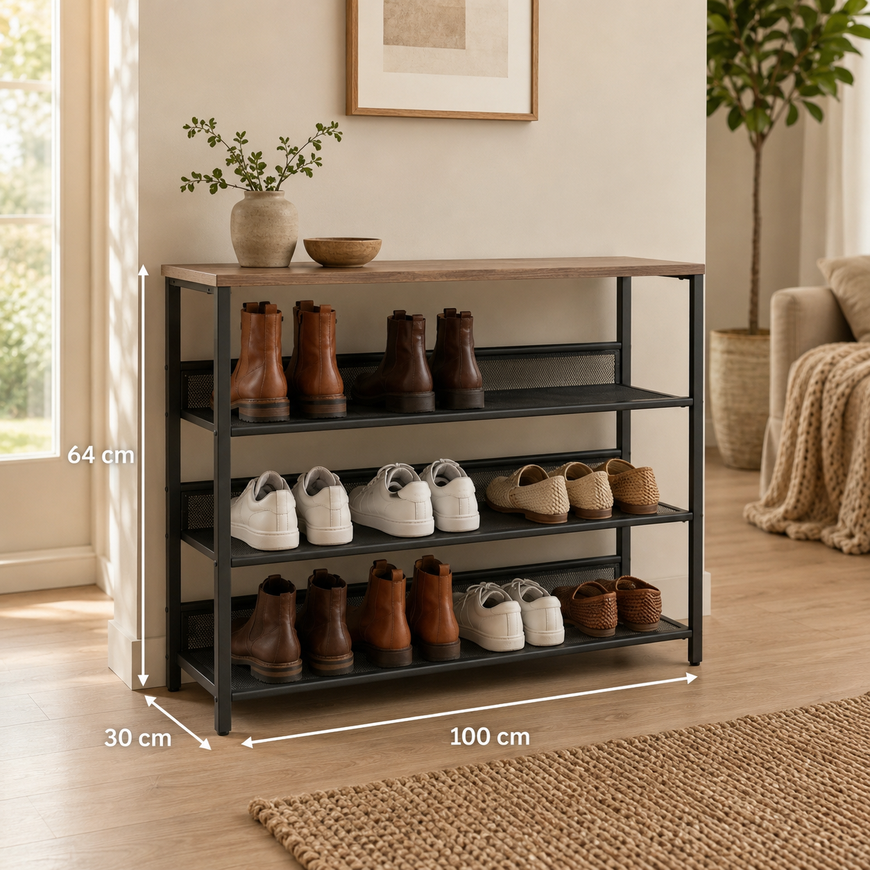 4 Tier Tall Shoe Rack - Free Standing Shoe Storage Organiser