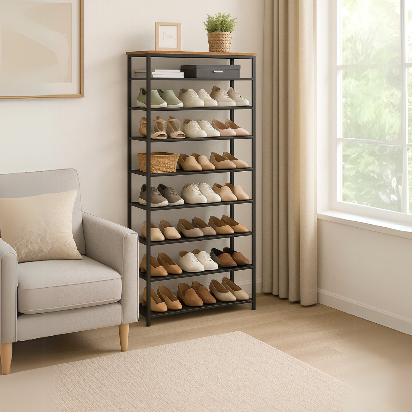 10 Tier Tall Shoe Rack - Free Standing Shoe Storage Organiser for 30 Pairs