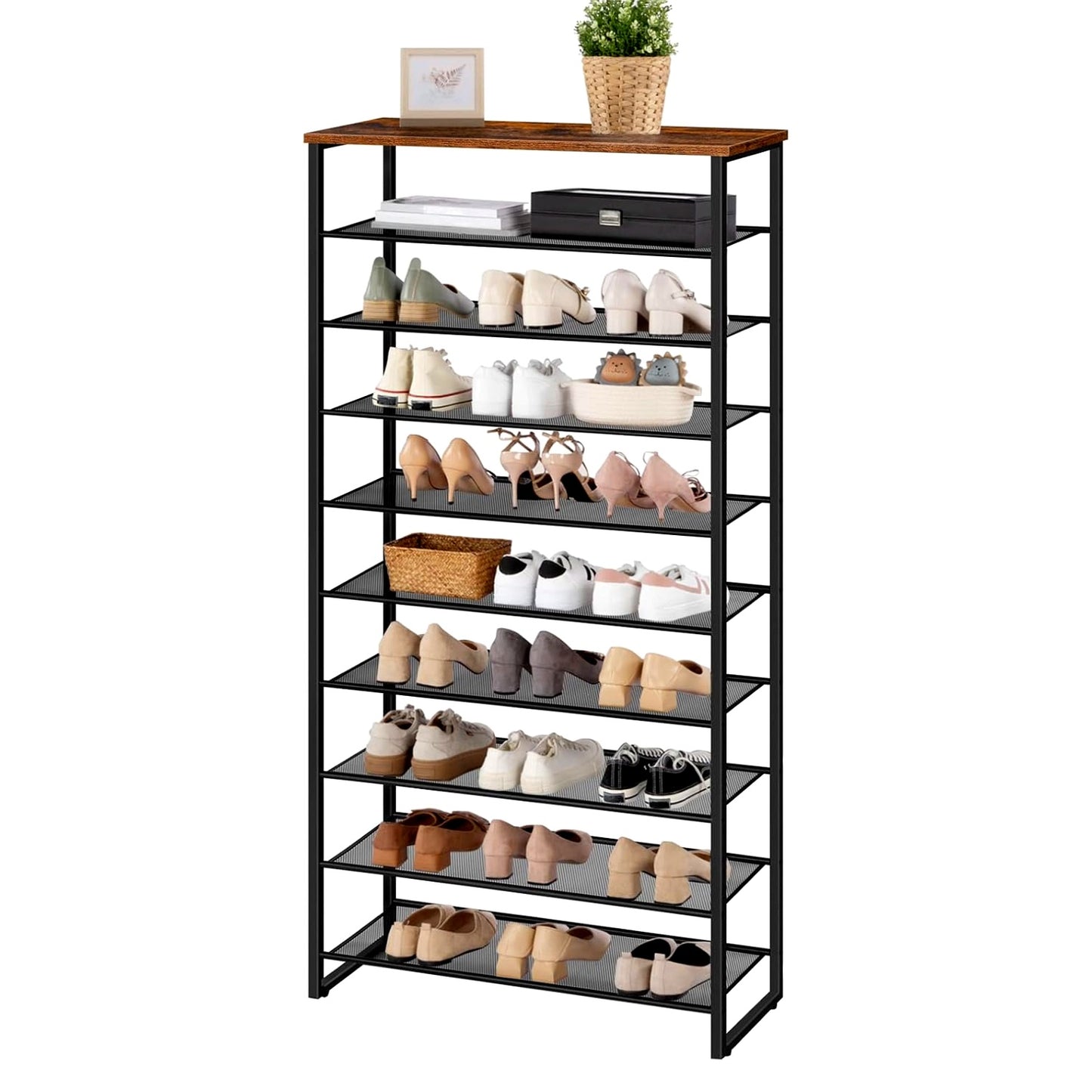 10 Tier Tall Shoe Rack - Free Standing Shoe Storage Organiser for 30 Pairs