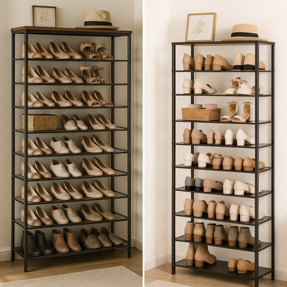 10 Tier Tall Shoe Rack - Free Standing Shoe Storage Organiser for 30 Pairs