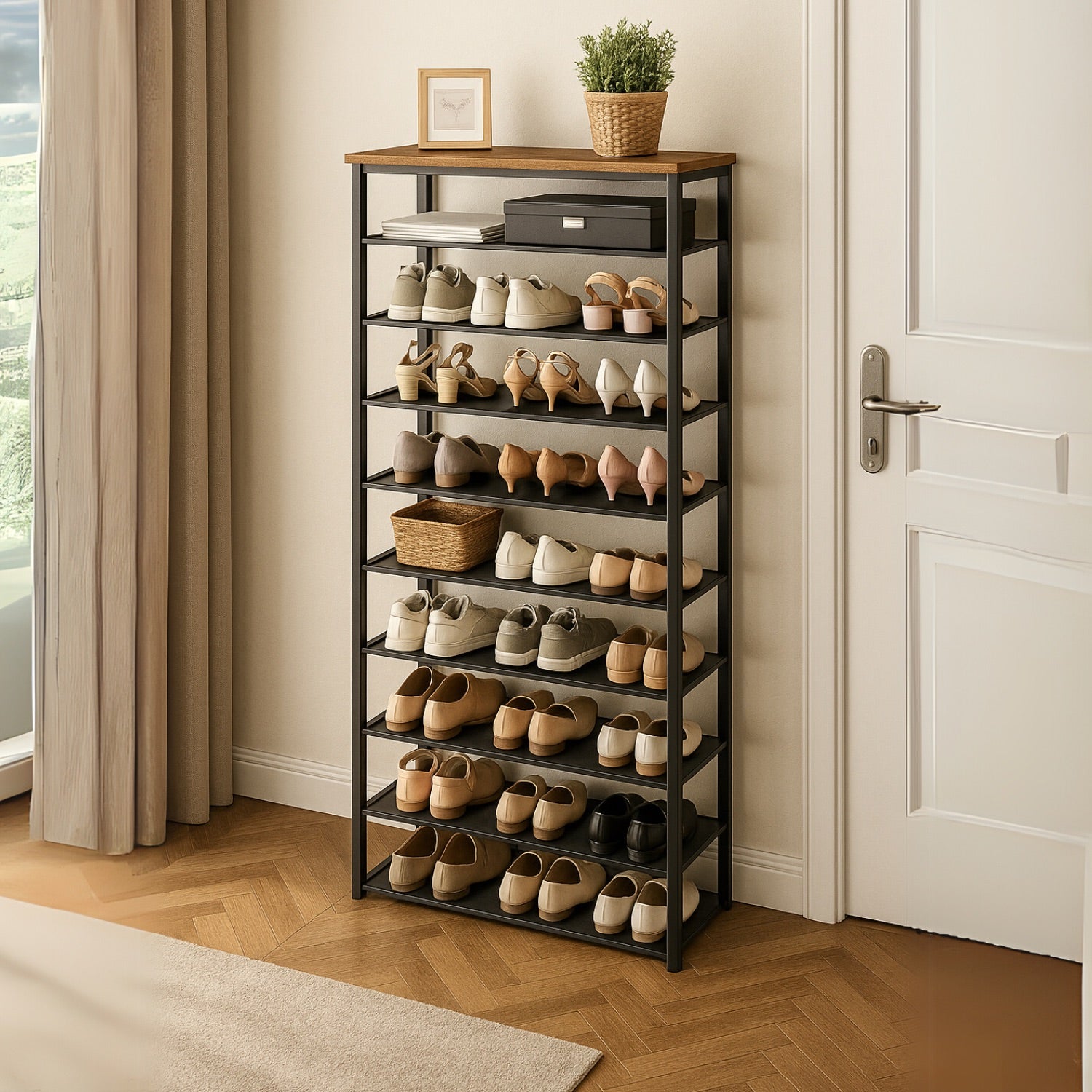 10 Tier Tall Shoe Rack - Free Standing Shoe Storage Organiser for 30 Pairs
