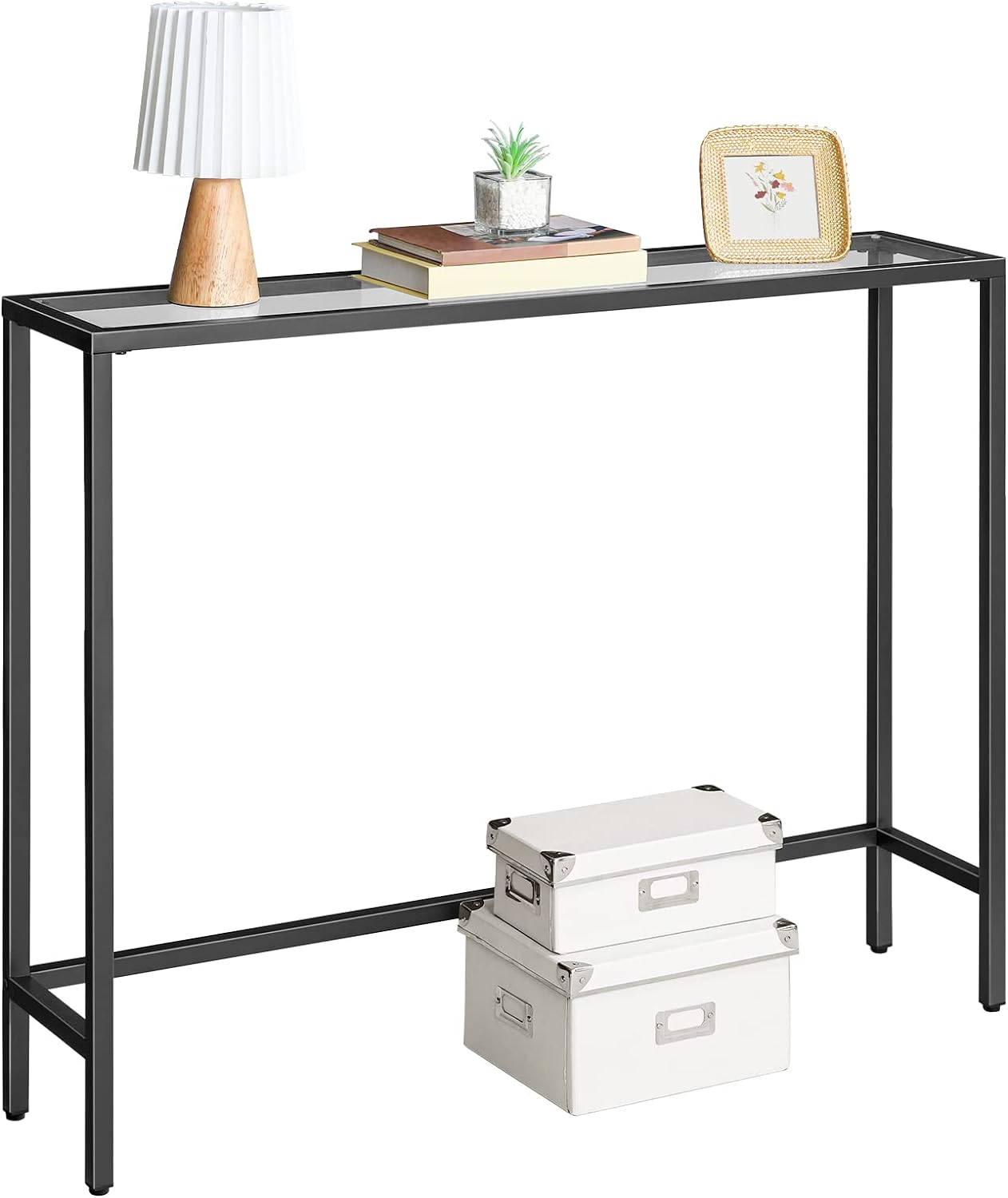 Black Metal Console Table - Modern Hallway Entryway Narrow Side Table