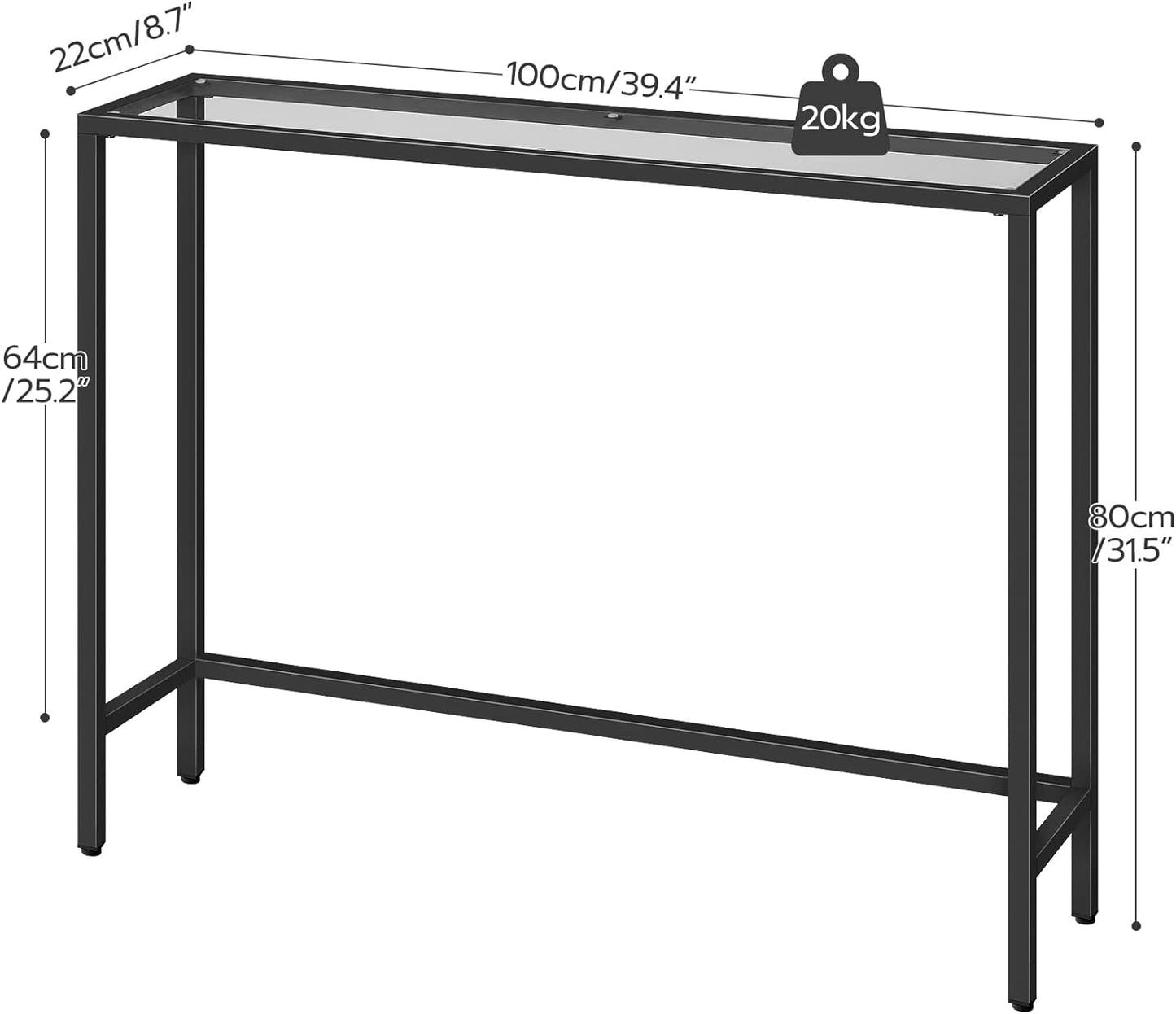 Black Metal Console Table - Modern Hallway Entryway Narrow Side Table