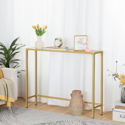 Gold Metal Console Table - Modern Hallway Entryway Narrow Side Table