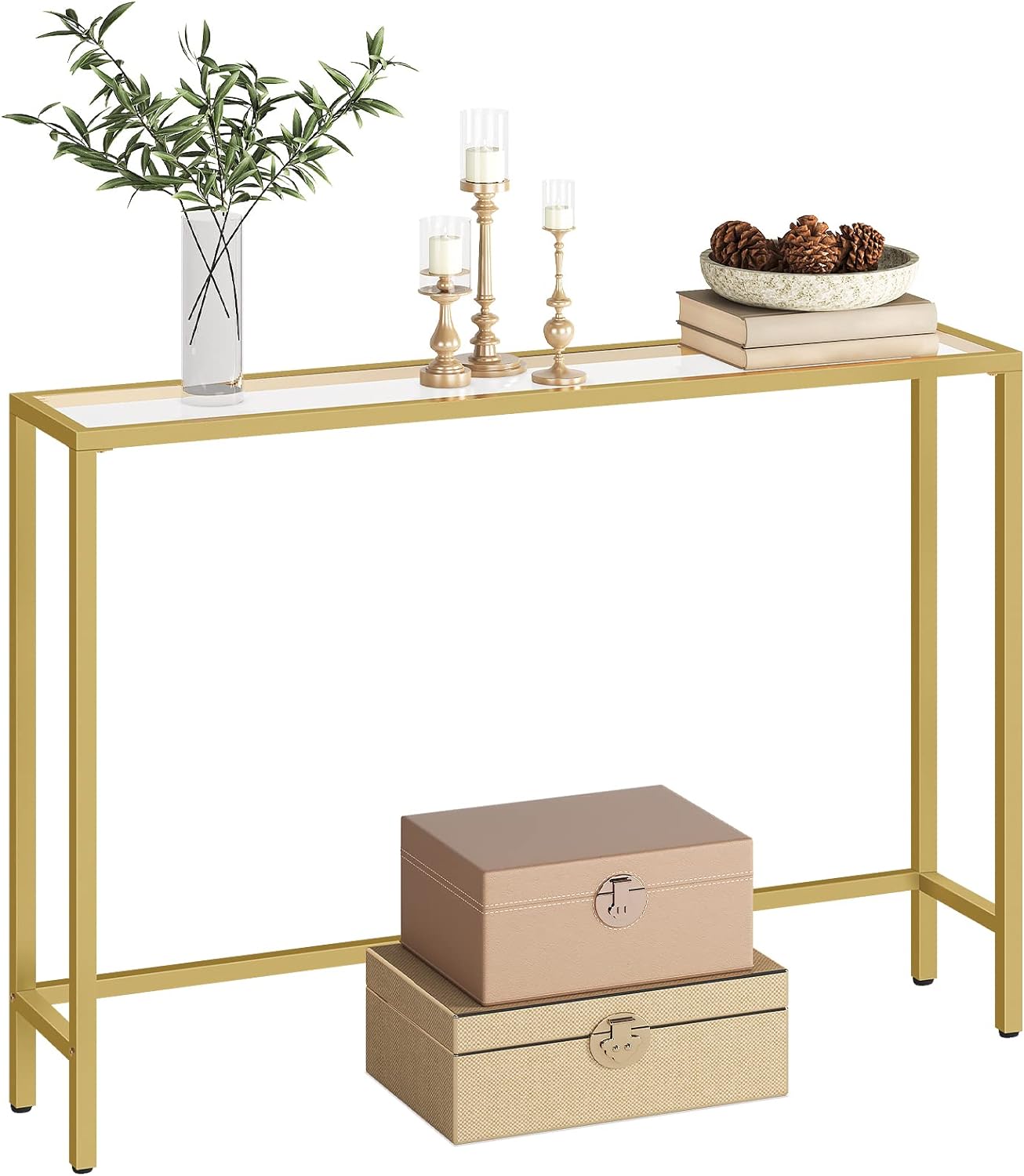 Gold Metal Console Table - Modern Hallway Entryway Narrow Side Table