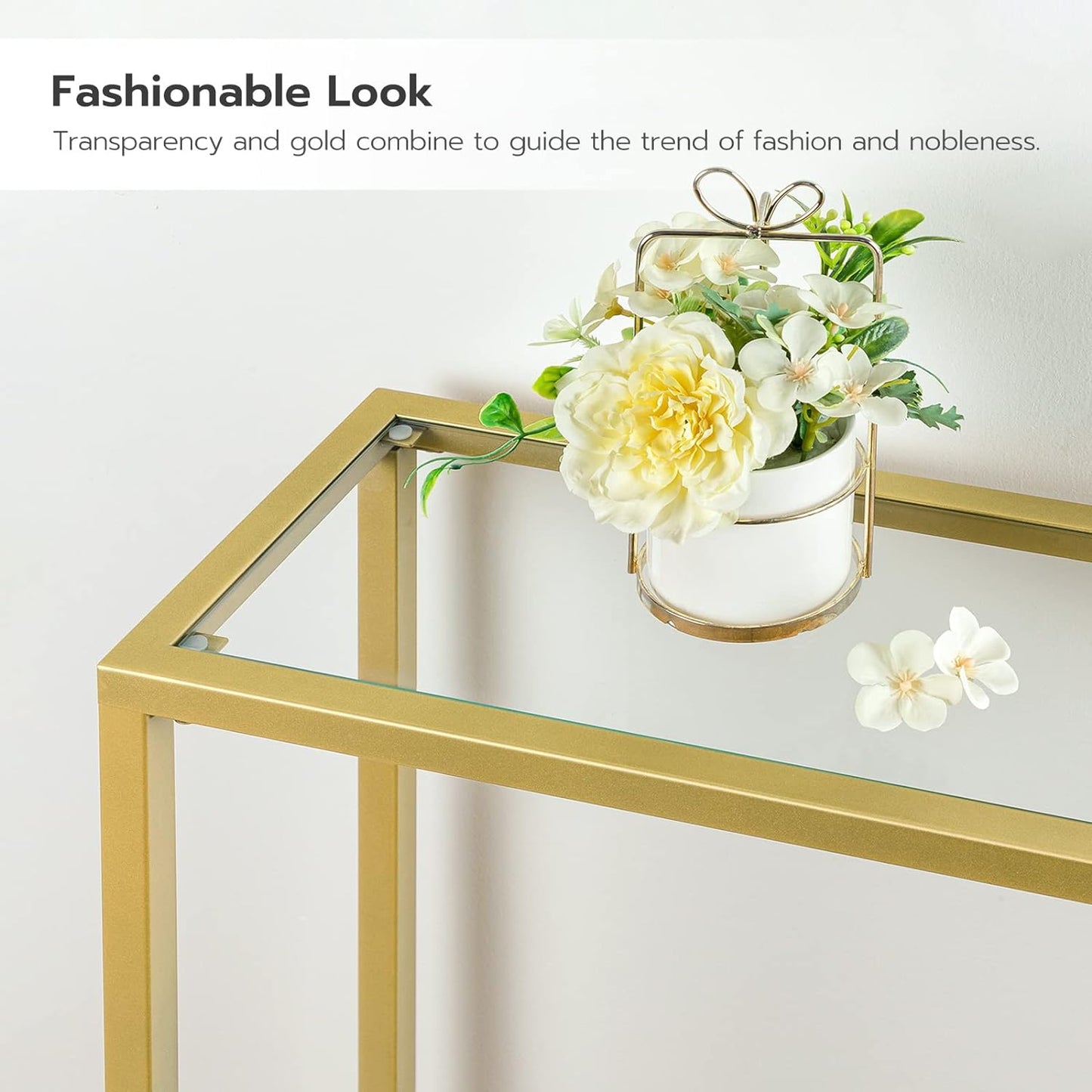 Gold Metal Console Table - Modern Hallway Entryway Narrow Side Table