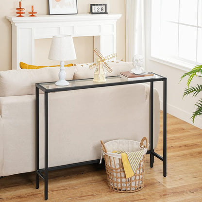 Black Metal Console Table - Modern Hallway Entryway Narrow Side Table