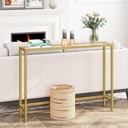 Gold Metal Console Table - Modern Hallway Entryway Narrow Side Table