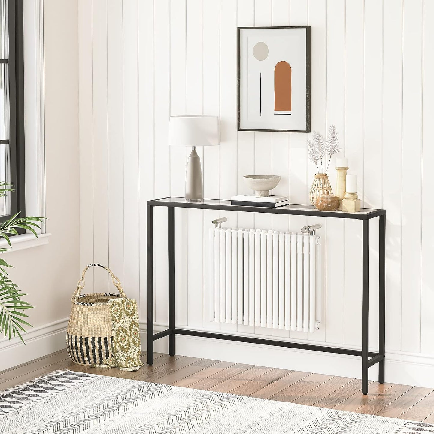 Black Metal Console Table - Modern Hallway Entryway Narrow Side Table