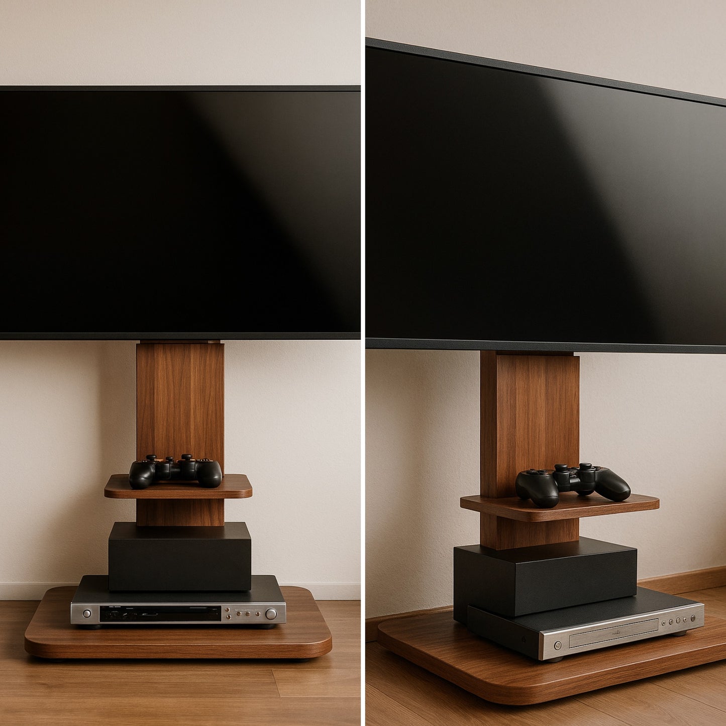 2 Tier Adjustable TV Floor Stand with 2 Shelves - Universal TV Mount 32-65 Inch