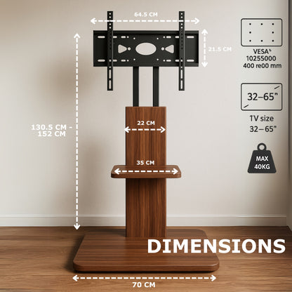 2 Tier Adjustable TV Floor Stand with 2 Shelves - Universal TV Mount 32-65 Inch
