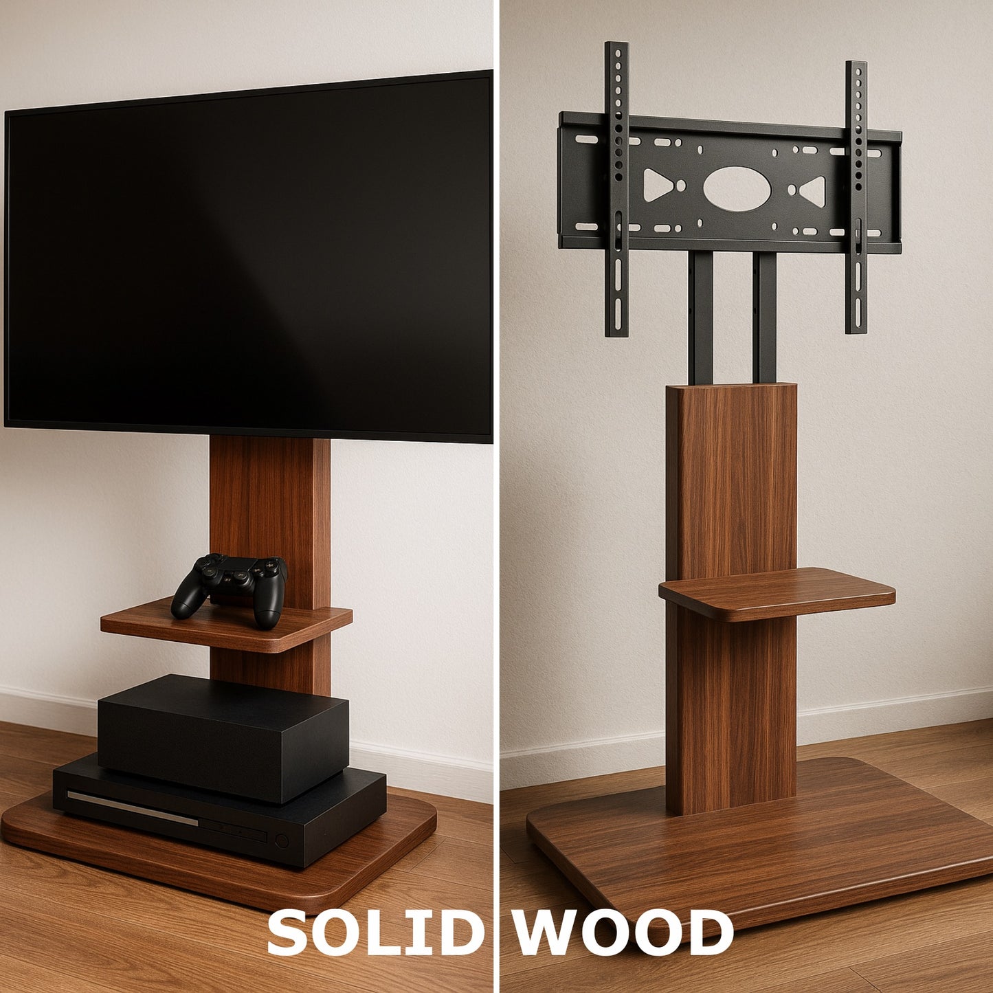 2 Tier Adjustable TV Floor Stand with 2 Shelves - Universal TV Mount 32-65 Inch