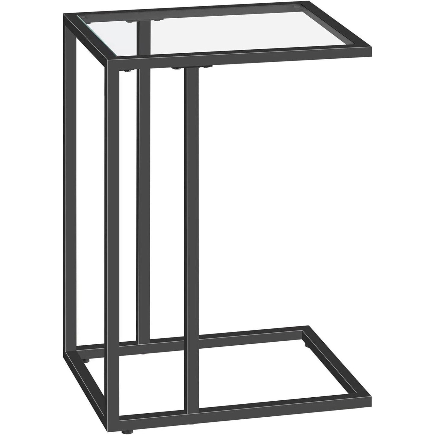 Tempered Glass C-Shaped Side Table - Metal Sofa End Table for Living Room Black