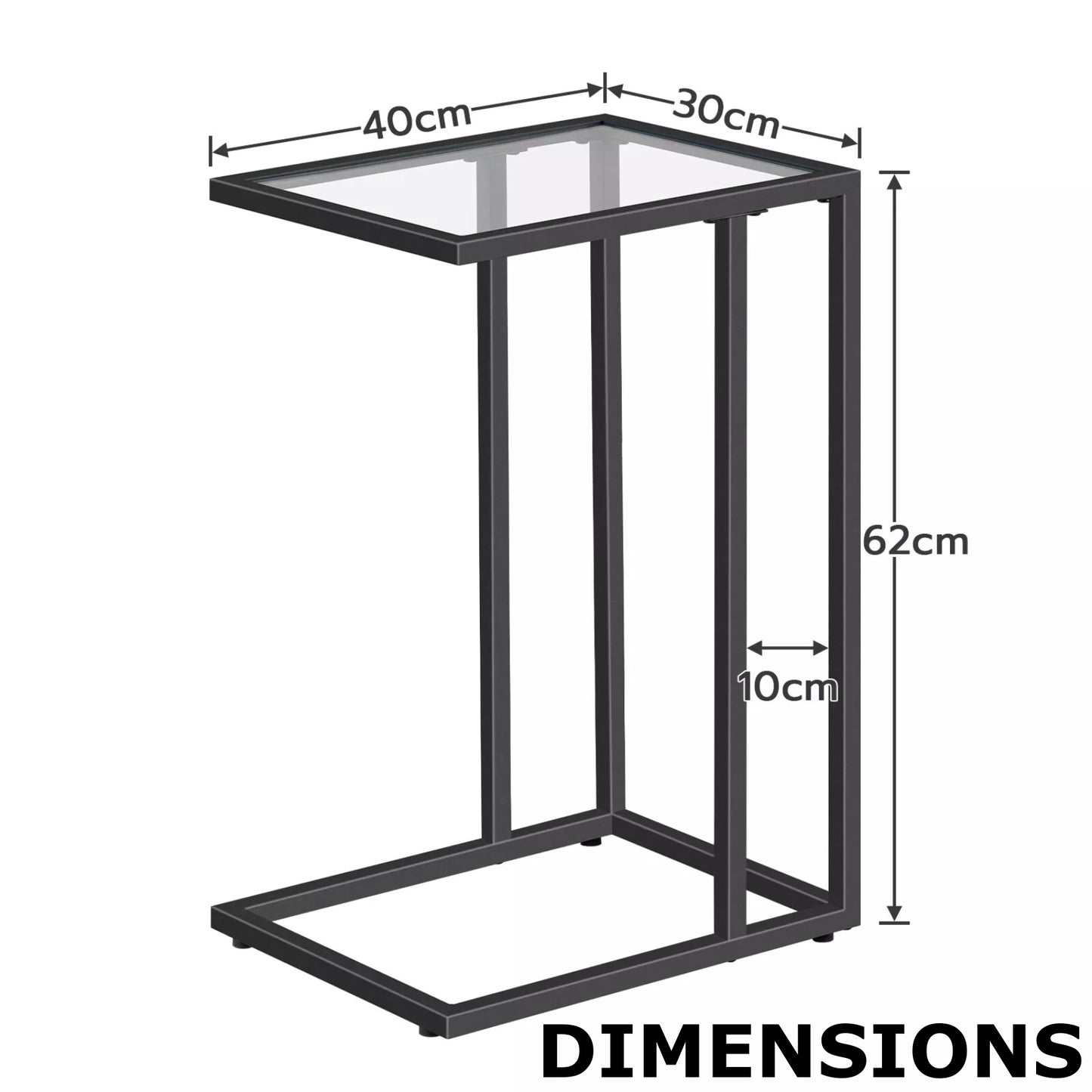 Tempered Glass C-Shaped Side Table - Metal Sofa End Table for Living Room Black
