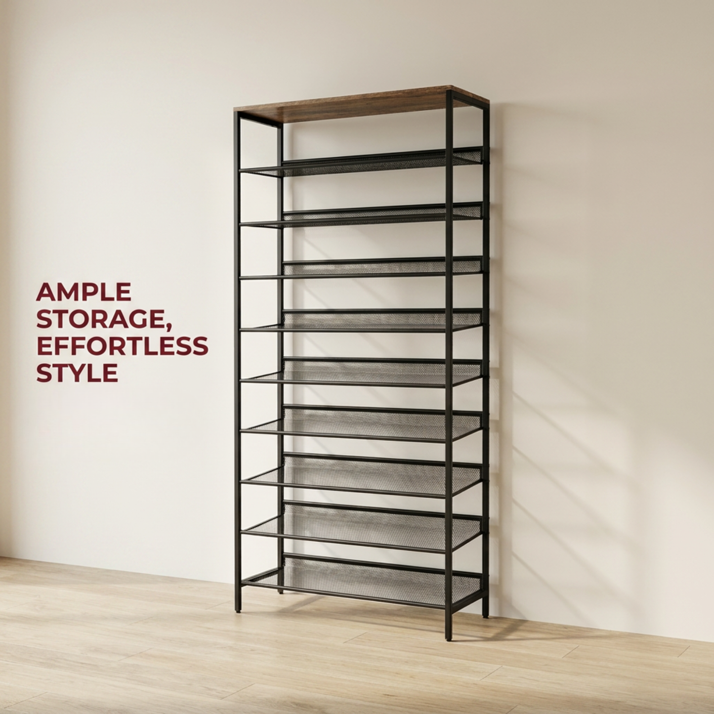 10 Tier Tall Shoe Rack - Free Standing Shoe Storage Organiser for 30 Pairs