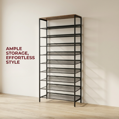 10 Tier Tall Shoe Rack - Free Standing Shoe Storage Organiser for 30 Pairs