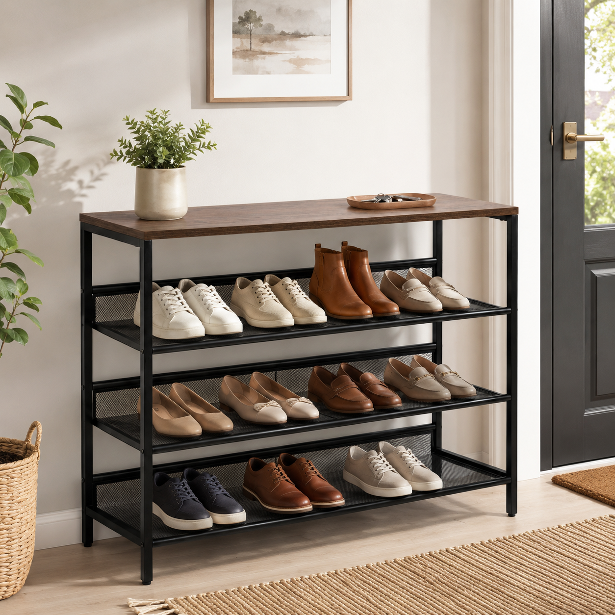 4 Tier Tall Shoe Rack - Free Standing Shoe Storage Organiser