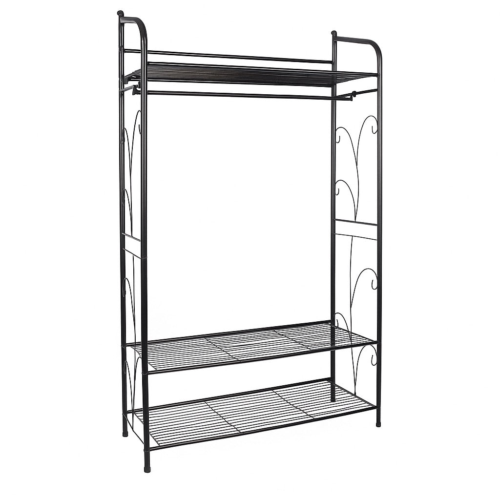 Heavy Duty Metal Open Wardrobe with 2 Shelves - Large Clothes Rail Garment Rack Storage