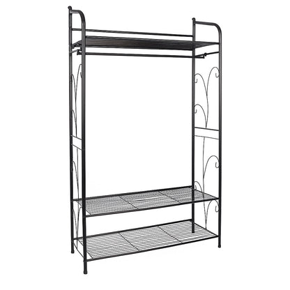 Heavy Duty Metal Open Wardrobe with 2 Shelves - Large Clothes Rail Garment Rack Storage