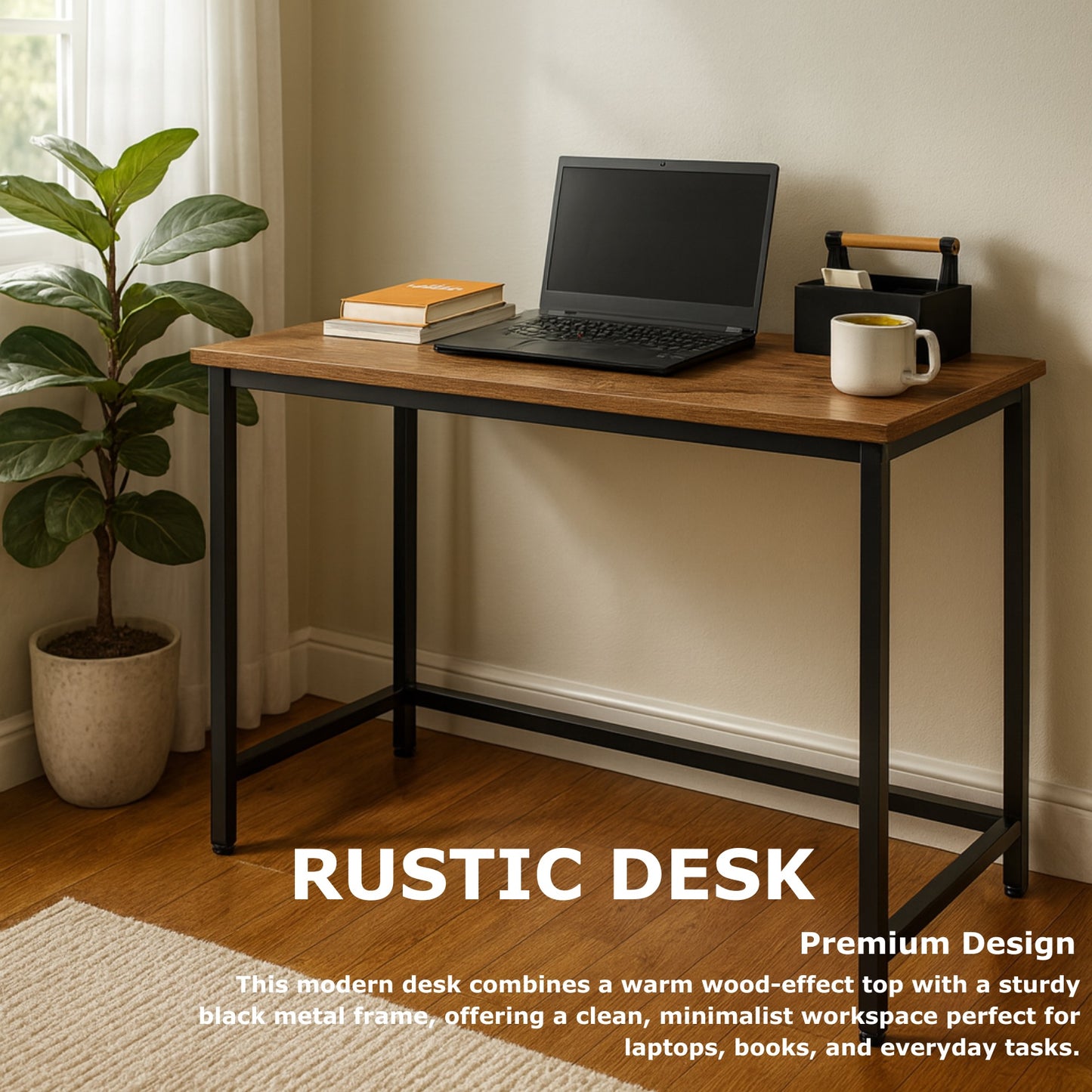 Industrial Large 120CM Computer Desk - Home Office Workstation Study Table Rustic
