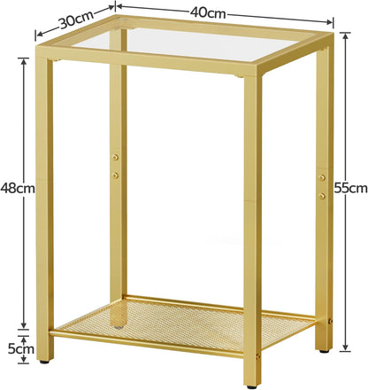 Small Industrial Coffee Table with Metal Mesh Storage Shelf - Living Room Side Table