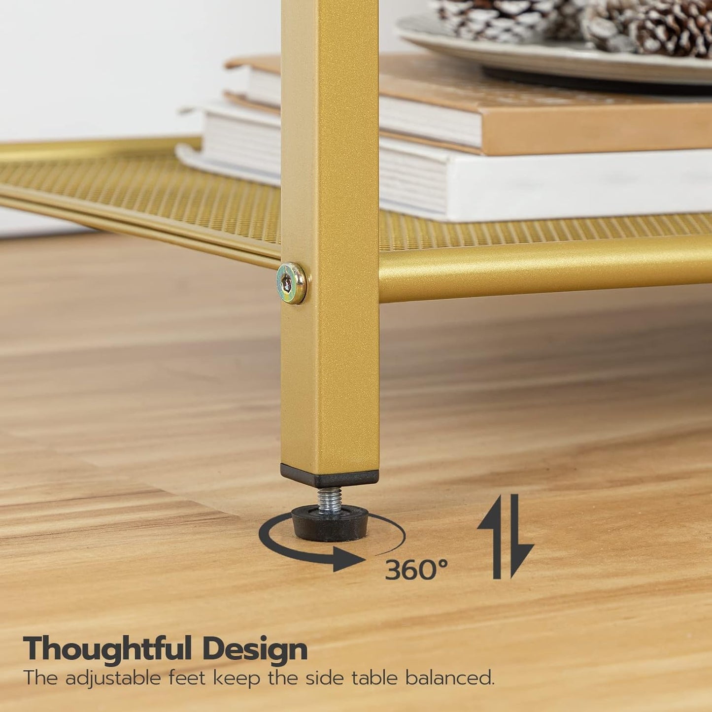 Small Industrial Coffee Table with Metal Mesh Storage Shelf - Living Room Side Table