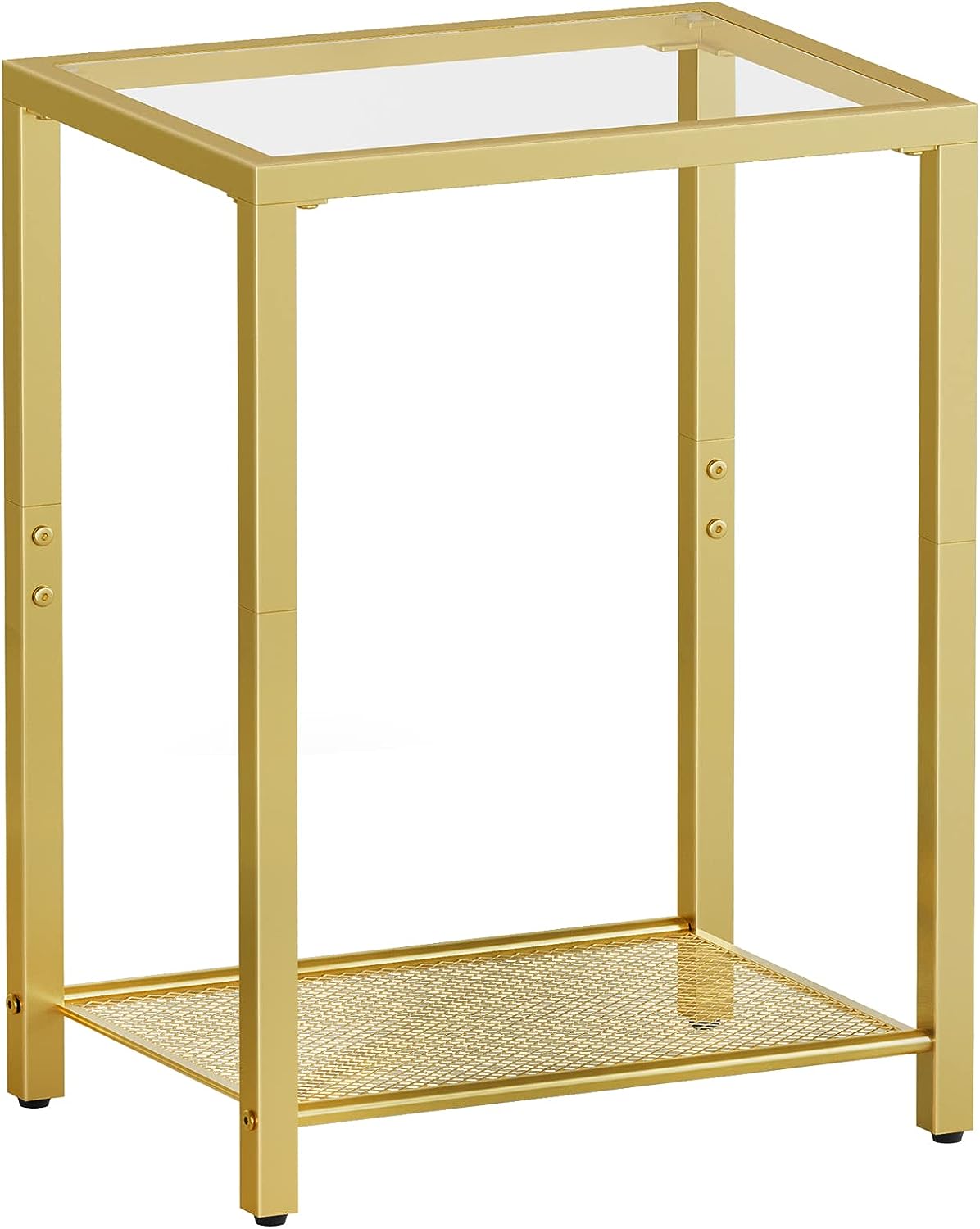 Small Industrial Coffee Table with Metal Mesh Storage Shelf - Living Room Side Table
