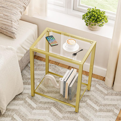 Small Industrial Coffee Table with Metal Mesh Storage Shelf - Living Room Side Table