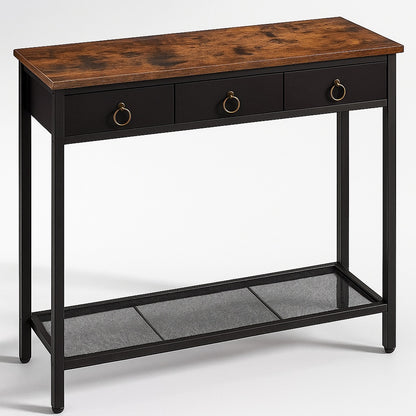 Slim Console Table with 3 Fabric Drawers - Narrow Hallway Entryway Storage Table