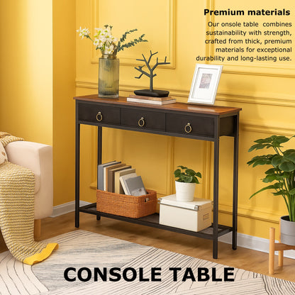Slim Console Table with 3 Fabric Drawers - Narrow Hallway Entryway Storage Table