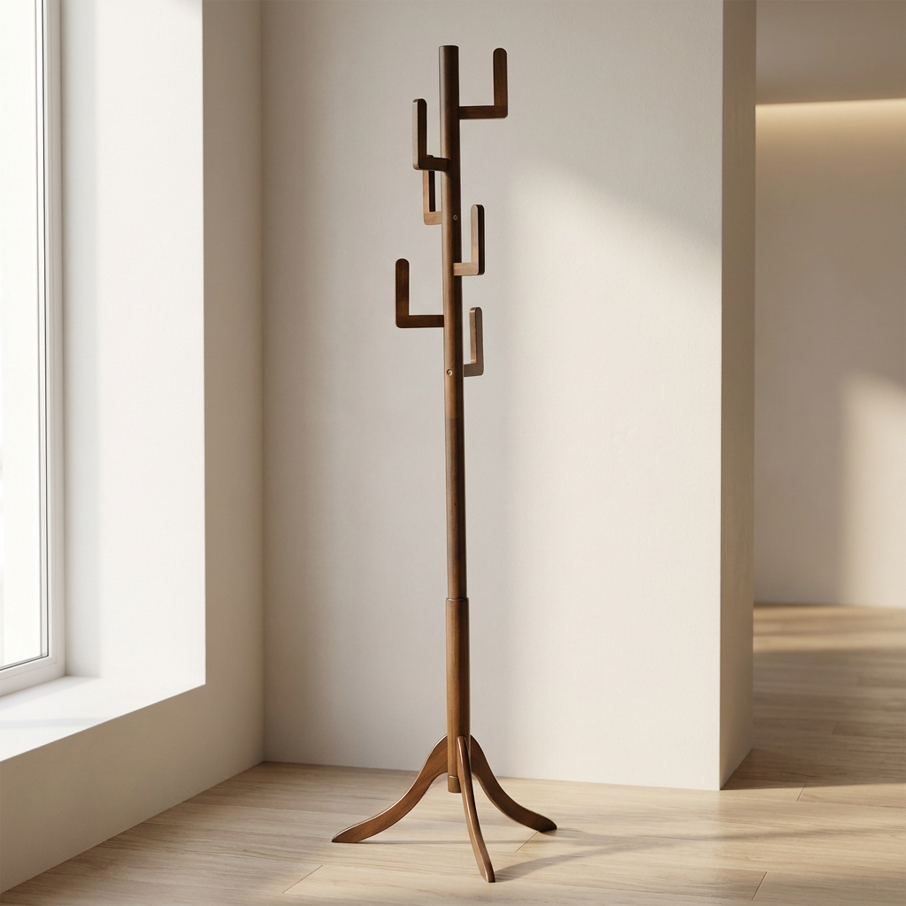 Wooden Coat Stand with 6 Hooks - Freestanding Hat & Coat Hanger Tree Rack