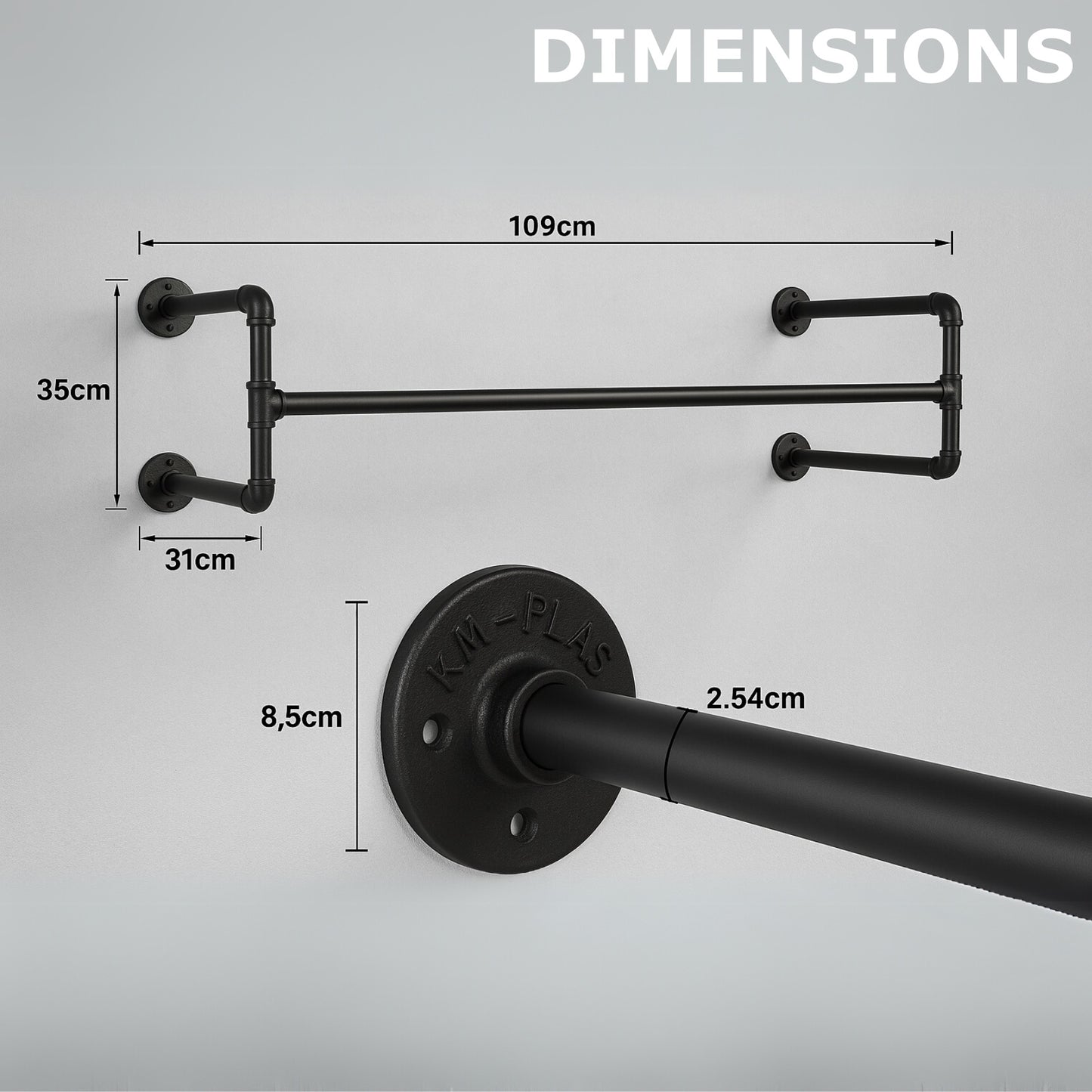 Industrial Heavy Duty Wall-Mounted Hanging Rail - Pipe Floating Clothes Rack Storage