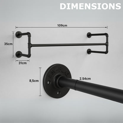 Industrial Heavy Duty Wall-Mounted Hanging Rail - Pipe Floating Clothes Rack Storage