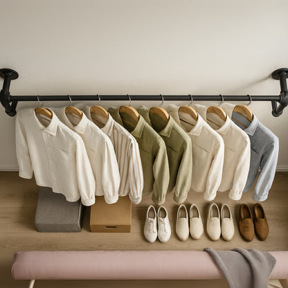 Industrial Heavy Duty Wall-Mounted Hanging Rail - Pipe Floating Clothes Rack Storage