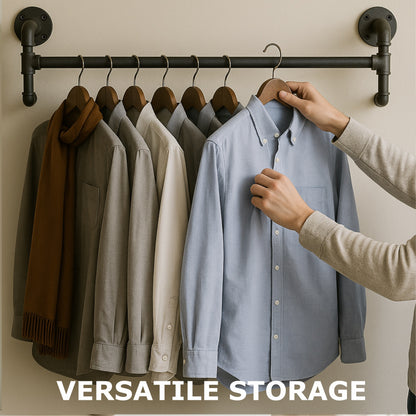 Industrial Heavy Duty Wall-Mounted Hanging Rail - Pipe Floating Clothes Rack Storage