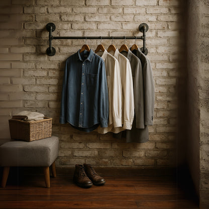 Industrial Heavy Duty Wall-Mounted Hanging Rail - Pipe Floating Clothes Rack Storage