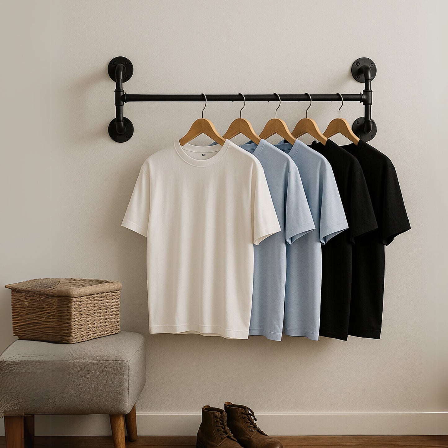 Industrial Heavy Duty Wall-Mounted Hanging Rail - Pipe Floating Clothes Rack Storage