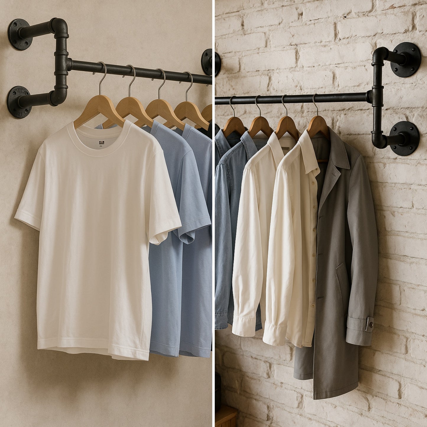 Industrial Heavy Duty Wall-Mounted Hanging Rail - Pipe Floating Clothes Rack Storage