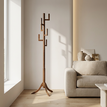 Wooden Coat Stand with 6 Hooks - Freestanding Hat & Coat Hanger Tree Rack