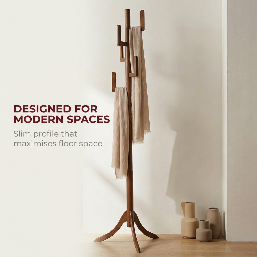 Wooden Coat Stand with 6 Hooks - Freestanding Hat & Coat Hanger Tree Rack