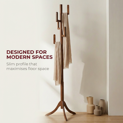 Wooden Coat Stand with 6 Hooks - Freestanding Hat & Coat Hanger Tree Rack