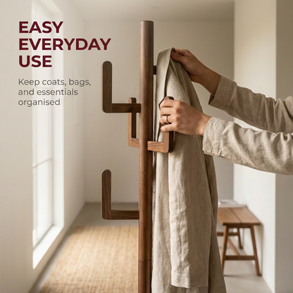 Wooden Coat Stand with 6 Hooks - Freestanding Hat & Coat Hanger Tree Rack
