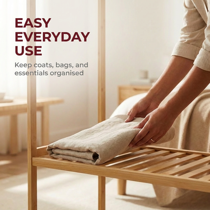 Bamboo 4-in-1 Open Wardrobe with Shoe Rack - Bedroom Clothes Storage Organiser