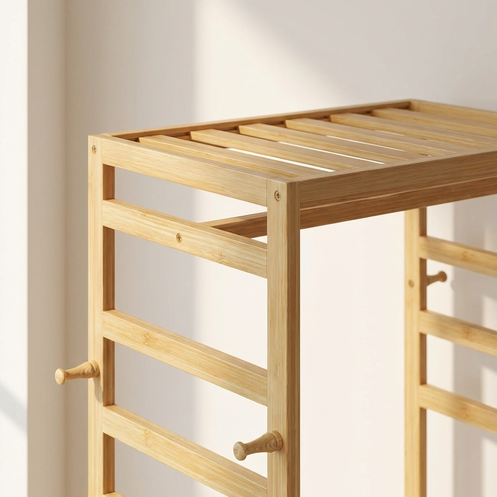 Bamboo 4-in-1 Open Wardrobe with Shoe Rack - Bedroom Clothes Storage Organiser