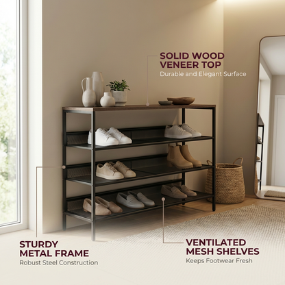 4 Tier Tall Shoe Rack - Free Standing Shoe Storage Organiser