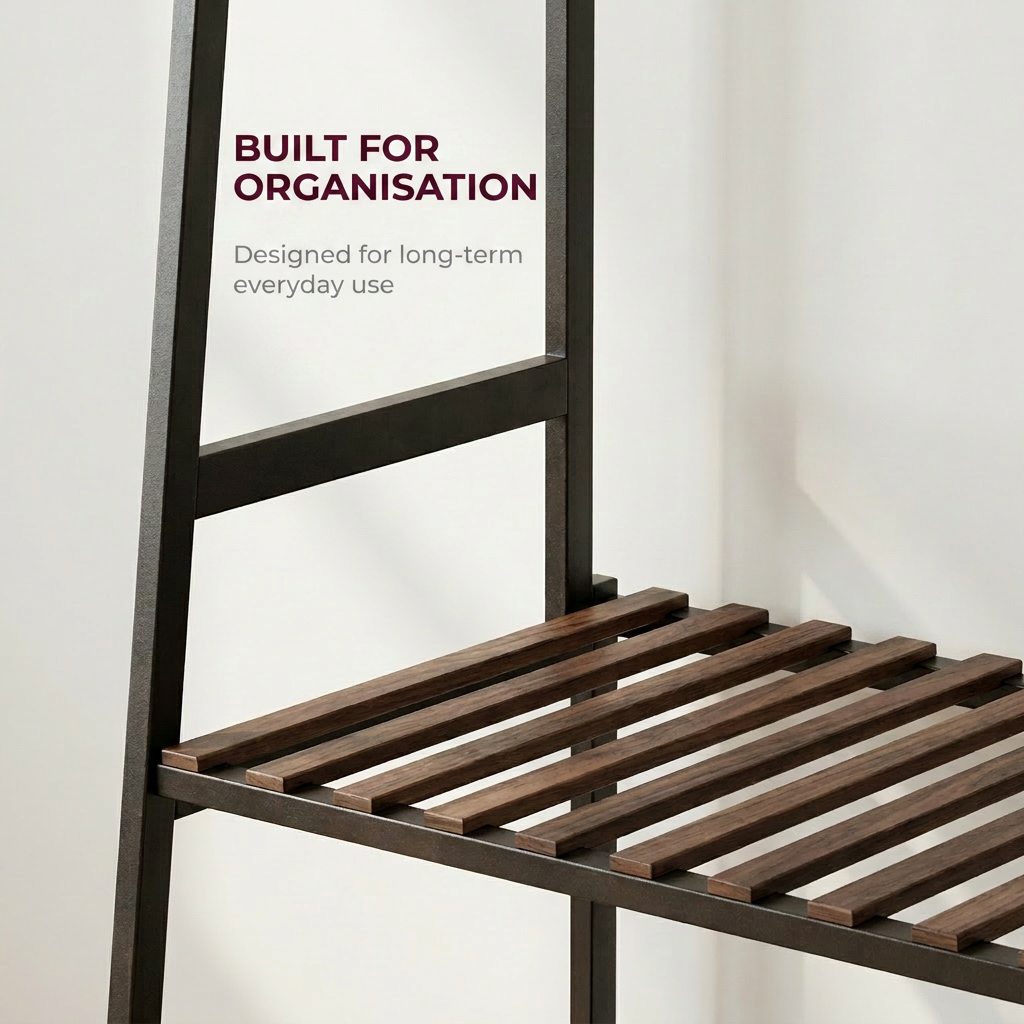Bamboo Clothes Rail with 2 Shelves - Freestanding Garment Rack Bedroom Storage