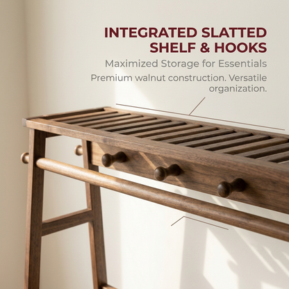 Bamboo Clothes Rail with 2 Shelves - Freestanding Garment Rack Bedroom Storage