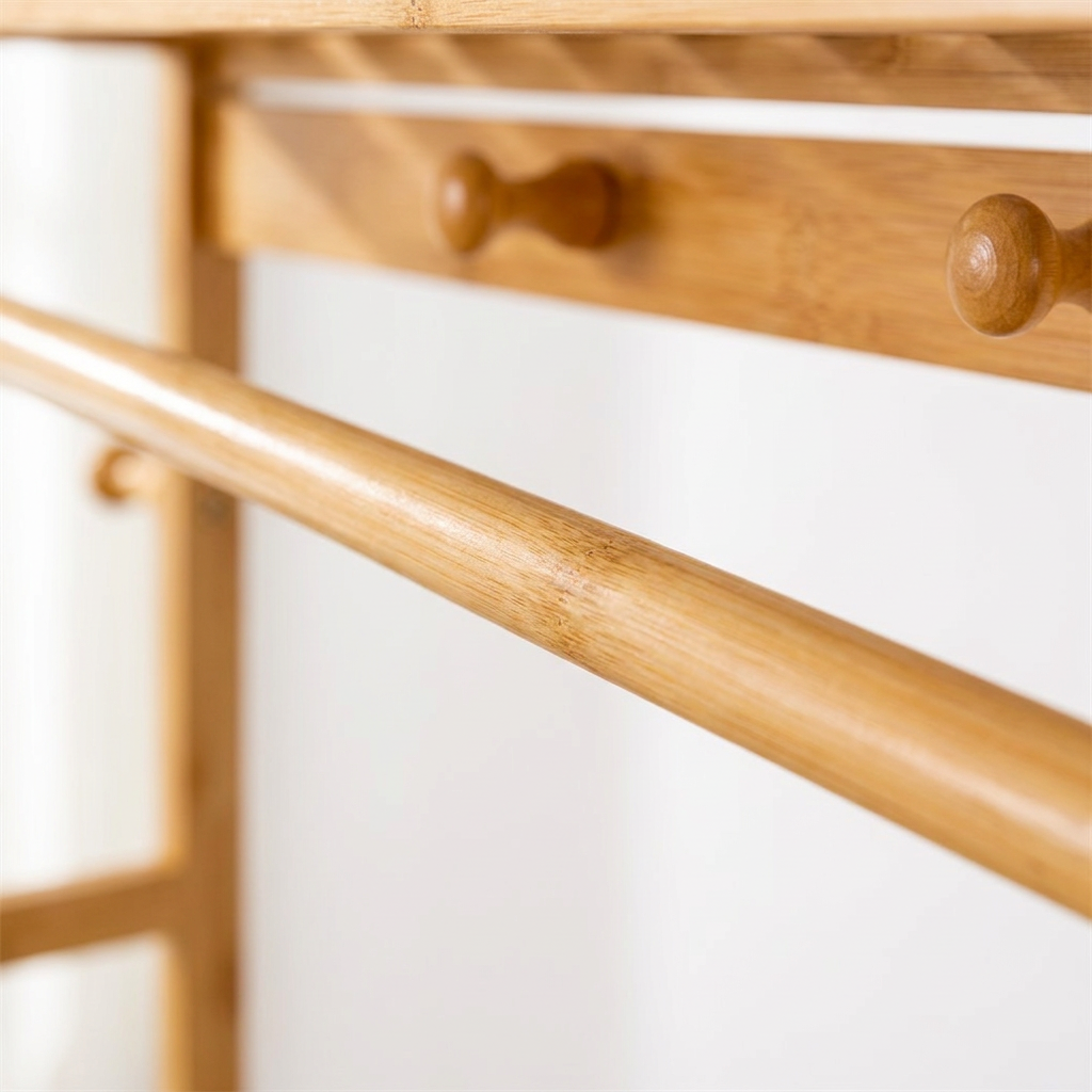 Bamboo Clothes Rail with 2 Shelves - Freestanding Garment Rack Bedroom Storage