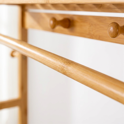 Bamboo Clothes Rail with 2 Shelves - Freestanding Garment Rack Bedroom Storage