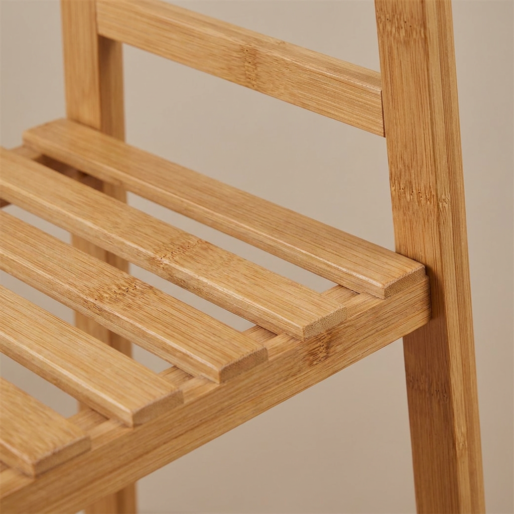 Bamboo Clothes Rail with 2 Shelves - Freestanding Garment Rack Bedroom Storage